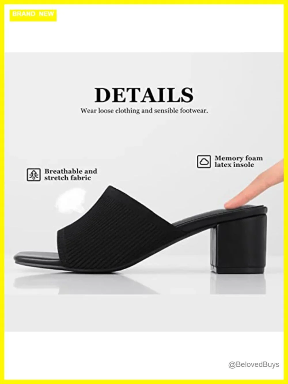 Women's Knit Square Toe Block Heel Slide Sandals Slip On Low Heel
